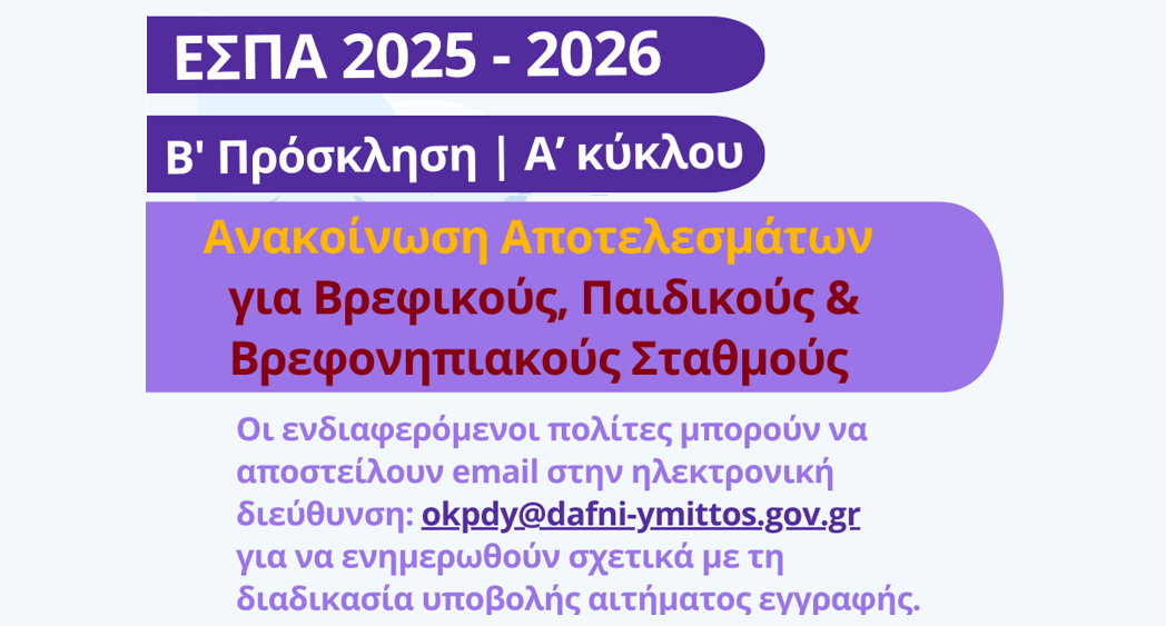 Εγγραφή μέσω ΕΣΠΑ στους Βρεφονηπιακούς & Παιδικούς Σταθμούς Β' Πρόσκλησης | Α’ κύκλου