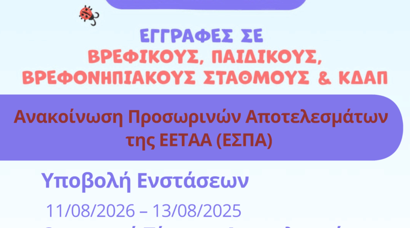 ΠΡΟΣΩΡΙΝΑ ΑΠΟΤΕΛΕΣΜΑΤΑ & ΕΝΣΤΑΣΕΙΣ ΤΟΥ ΠΡΟΓΡΑΜΜΑΤΟΣ ΤΗΣ ΕΕΤΑΑ (ΕΣΠΑ) 2026-2027